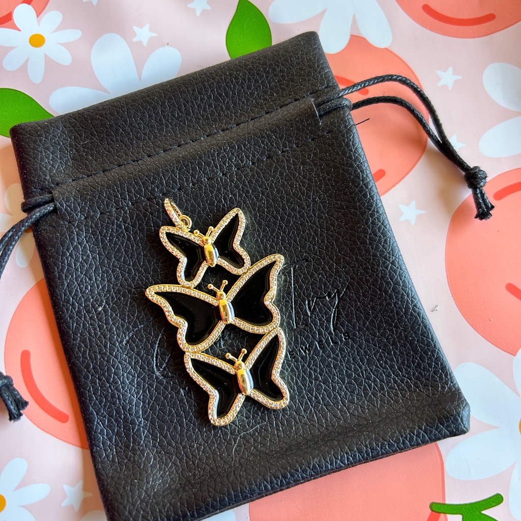 Gold & Black Triple Butterfly Pendant